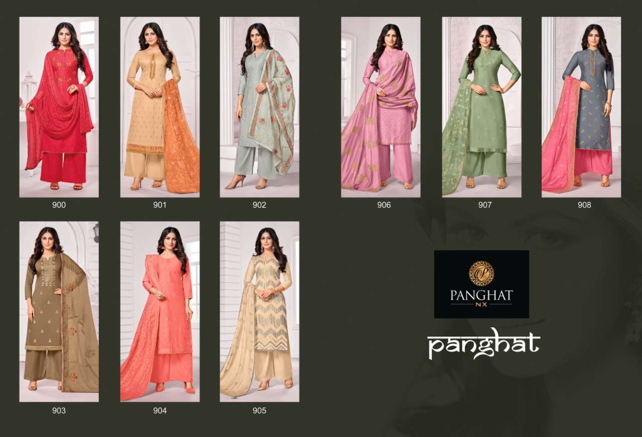 PANGHAT BY PANGHAT NX 900 TO 9008 SERIES BEAUTIFUL FANCY COLORFUL STYLISH PARTY WEAR & OCCASIONAL WEAR PURE JAM COTTON WITH EMBROIDERY DRESSES AT WHOLESALE PRICE