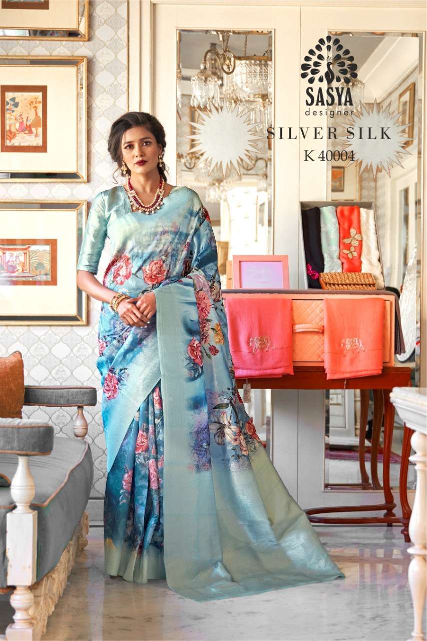 SILVER SILK BY SASYA DESIGNER 4001 TO 4010 SERIES INDIAN TRADITIONAL WEAR COLLECTION BEAUTIFUL STYLISH FANCY COLORFUL PARTY WEAR & OCCASIONAL WEAR PURE SILK JACQUARD SAREES AT WHOLESALE PRICE