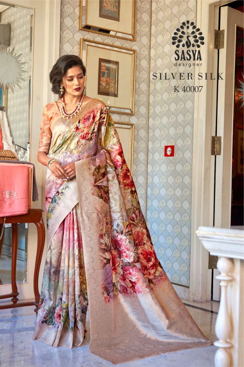 SILVER SILK BY SASYA DESIGNER 4001 TO 4010 SERIES INDIAN TRADITIONAL WEAR COLLECTION BEAUTIFUL STYLISH FANCY COLORFUL PARTY WEAR & OCCASIONAL WEAR PURE SILK JACQUARD SAREES AT WHOLESALE PRICE