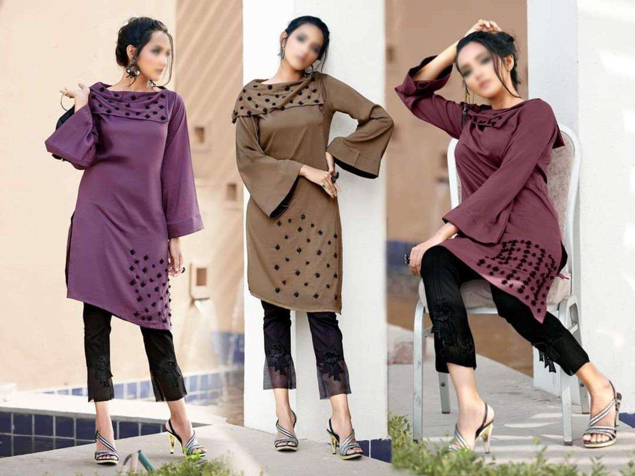 MUSHQ BY HIBA FASHION 101 TO 103 SERIES STYLISH FANCY BEAUTIFUL COLORFUL CASUAL WEAR & ETHNIC WEAR PURE GEORGETTE KURTIS WITH BOTTOM AT WHOLESALE PRICE