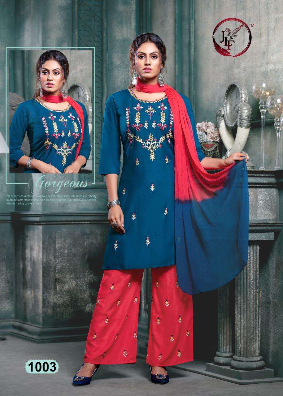 NARGIS BY JLF 1001 TO 1008 SERIES BEAUTIFUL COLORFUL STYLISH PRETTY PARTY WEAR CASUAL WEAR OCCASIONAL WEAR HEAVY RAYON 14 KG DRESSES AT WHOLESALE PRICE