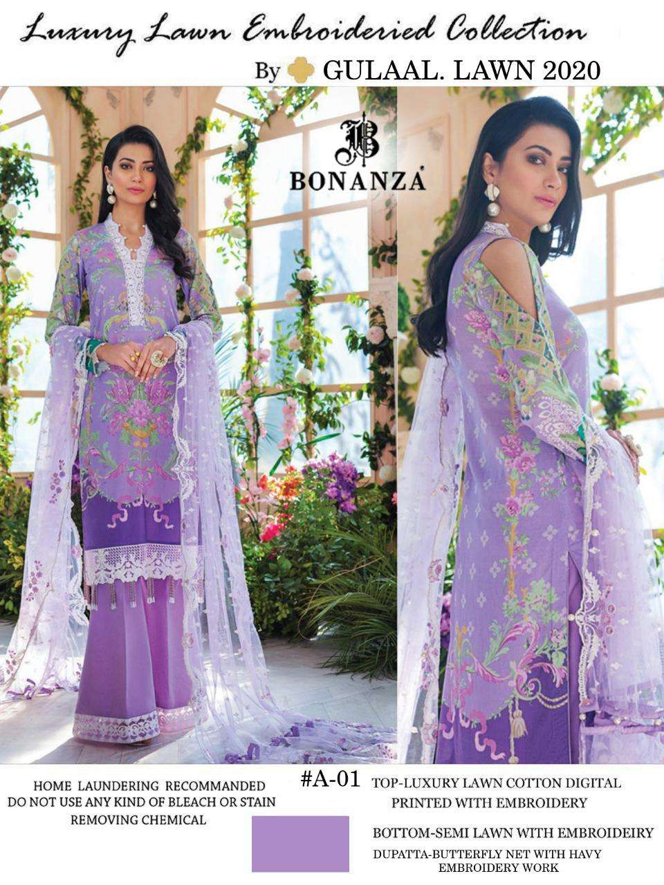 GULAL LAWN VOL-1 BY BONANZA PAKISTANI SUITS BEAUTIFUL FANCY COLORFUL STYLISH PARTY WEAR & OCCASIONAL WEAR LAWN COTTON HEAVY PRINT WITH EMBROIDERY DRESSES AT WHOLESALE PRICE