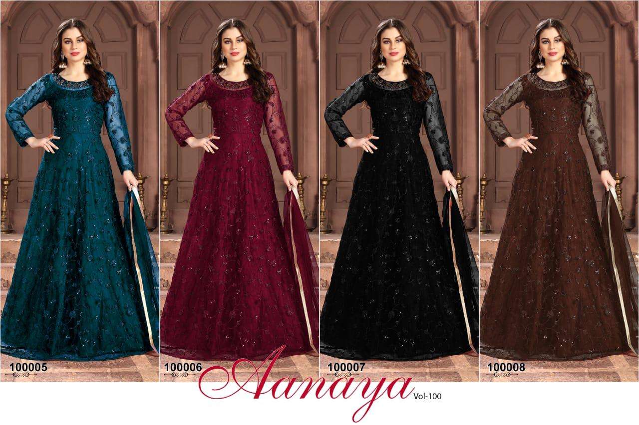 AANAYA VOL-100 NEW COLOURS BY TWISHA 100005 TO 100008 SERIES BEAUTIFUL ANARKALI SUITS STYLISH FANCY COLORFUL PARTY WEAR & ETHNIC WEAR NET WITH EMBROIDERED DRESSES AT WHOLESALE PRICE