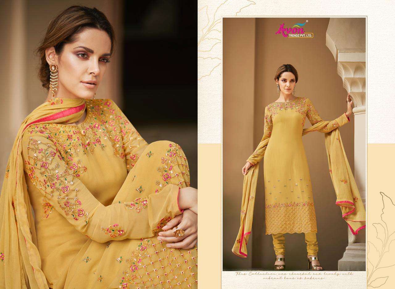 FASHIONISTA VOL-8 BY AVON TRENDZ 9031 TO 9035 SERIES DESIGNER PAKISTANI SUITS BEAUTIFUL FANCY COLORFUL PARTY WEAR & ETHNIC WEAR FANCY WITH EMBROIDERY DRESSES AT WHOLESALE PRICE