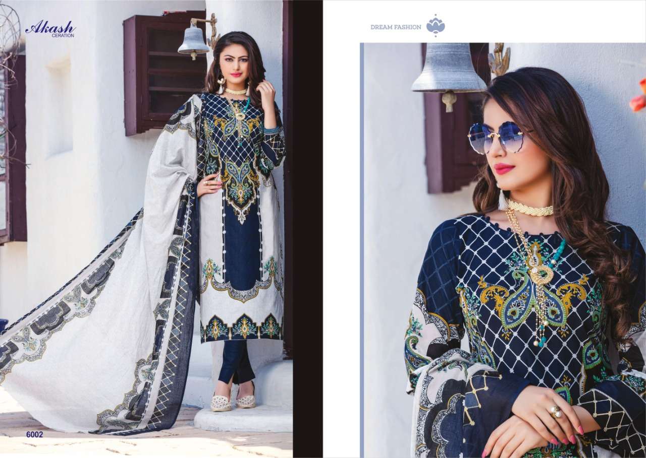 NOOR E SABNAM VOL-6 BY AKASH CREATION 6001 TO 6010 SERIES BEAUTIFUL COLLECTION SUITS STYLISH FANCY COLORFUL CASUAL WEAR & ETHNIC WEAR PURE COTTON PRINTED DRESSES AT WHOLESALE PRICE
