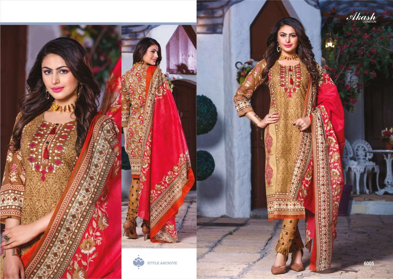 NOOR E SABNAM VOL-6 BY AKASH CREATION 6001 TO 6010 SERIES BEAUTIFUL COLLECTION SUITS STYLISH FANCY COLORFUL CASUAL WEAR & ETHNIC WEAR PURE COTTON PRINTED DRESSES AT WHOLESALE PRICE
