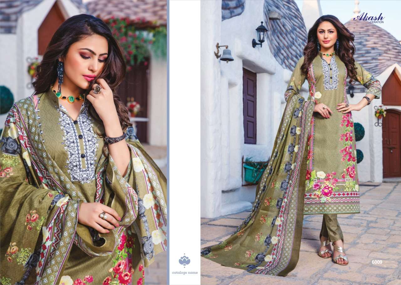 NOOR E SABNAM VOL-6 BY AKASH CREATION 6001 TO 6010 SERIES BEAUTIFUL COLLECTION SUITS STYLISH FANCY COLORFUL CASUAL WEAR & ETHNIC WEAR PURE COTTON PRINTED DRESSES AT WHOLESALE PRICE