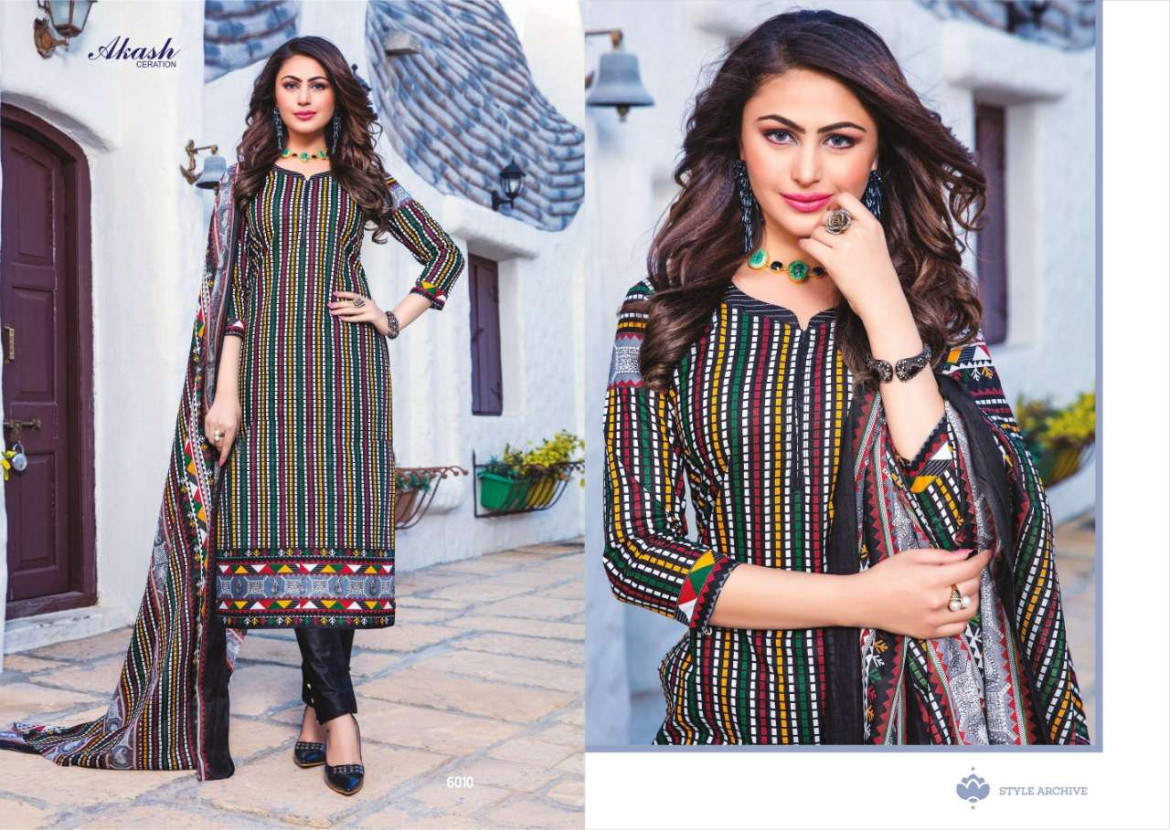 NOOR E SABNAM VOL-6 BY AKASH CREATION 6001 TO 6010 SERIES BEAUTIFUL COLLECTION SUITS STYLISH FANCY COLORFUL CASUAL WEAR & ETHNIC WEAR PURE COTTON PRINTED DRESSES AT WHOLESALE PRICE