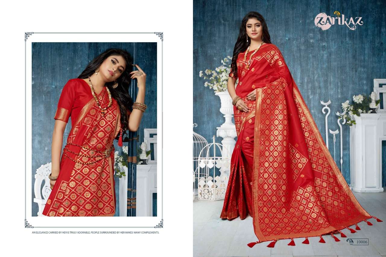 PIHUU VOL-10 BY ZARIKAZ 10001 TO 10007 SERIES INDIAN TRADITIONAL WEAR COLLECTION BEAUTIFUL STYLISH FANCY COLORFUL PARTY WEAR & OCCASIONAL WEAR BANARASI SILK WEAVING SAREES AT WHOLESALE PRICE