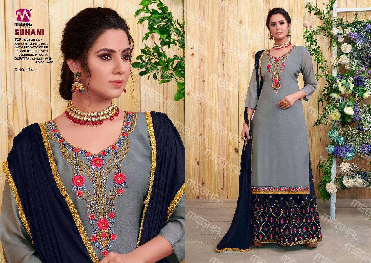 SUHANI BY MEGHALI SUITS 5409 TO 5412 SERIES BEAUTIFUL SUITS COLORFUL STYLISH FANCY CASUAL WEAR & ETHNIC WEAR MUSLIN SILK DRESSES AT WHOLESALE PRICE