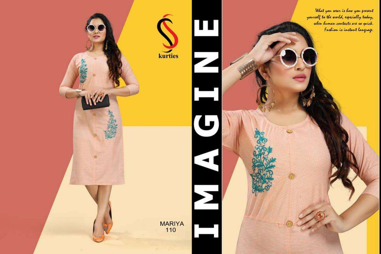 MARIYA BY S S KURTIS 101 TO 110 SERIES DESIGNER BEAUTIFUL STYLISH FANCY COLORFUL PARTY WEAR & ETHNIC WEAR & READY TO WEAR HANDLOOM COTTON KURTIS AT WHOLESALE PRICE