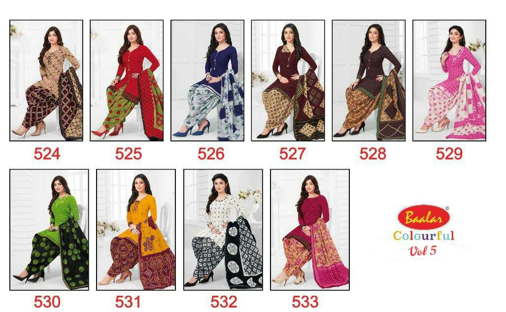 COLOURFUL VOL-5 BY BAALAR 504 TO 533 SERIES BEAUTIFUL SUITS STYLISH FANCY COLORFUL PARTY WEAR & OCCASIONAL WEAR FANCY PRINTED DRESSES AT WHOLESALE PRICE