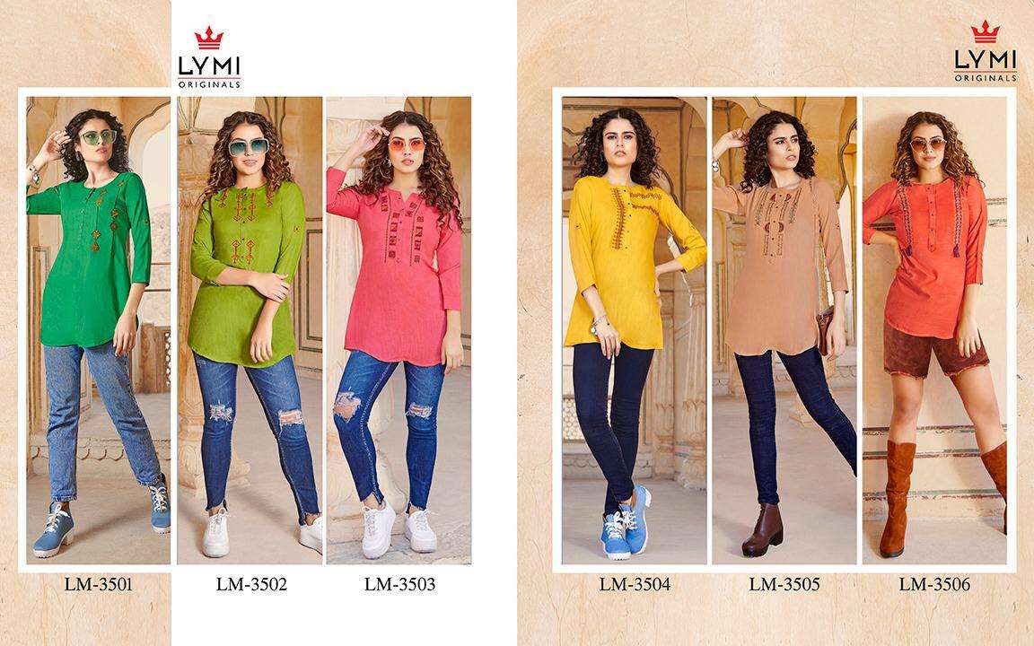 MENTOS BY LYMI ORIGINAL 3501 TO 3506 SERIES BEAUTIFUL COLORFUL STYLISH FANCY CASUAL WEAR & READY TO WEAR SLUB RAYON TOPS AT WHOLESALE PRICE