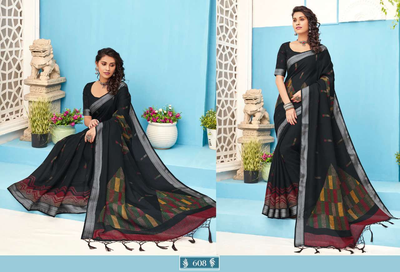 ANUPAMA BY STYLEWELL 601 TO 608 SERIES INDIAN TRADITIONAL WEAR COLLECTION BEAUTIFUL STYLISH FANCY COLORFUL PARTY WEAR & OCCASIONAL WEAR LINEN COTTON SAREES AT WHOLESALE PRICE