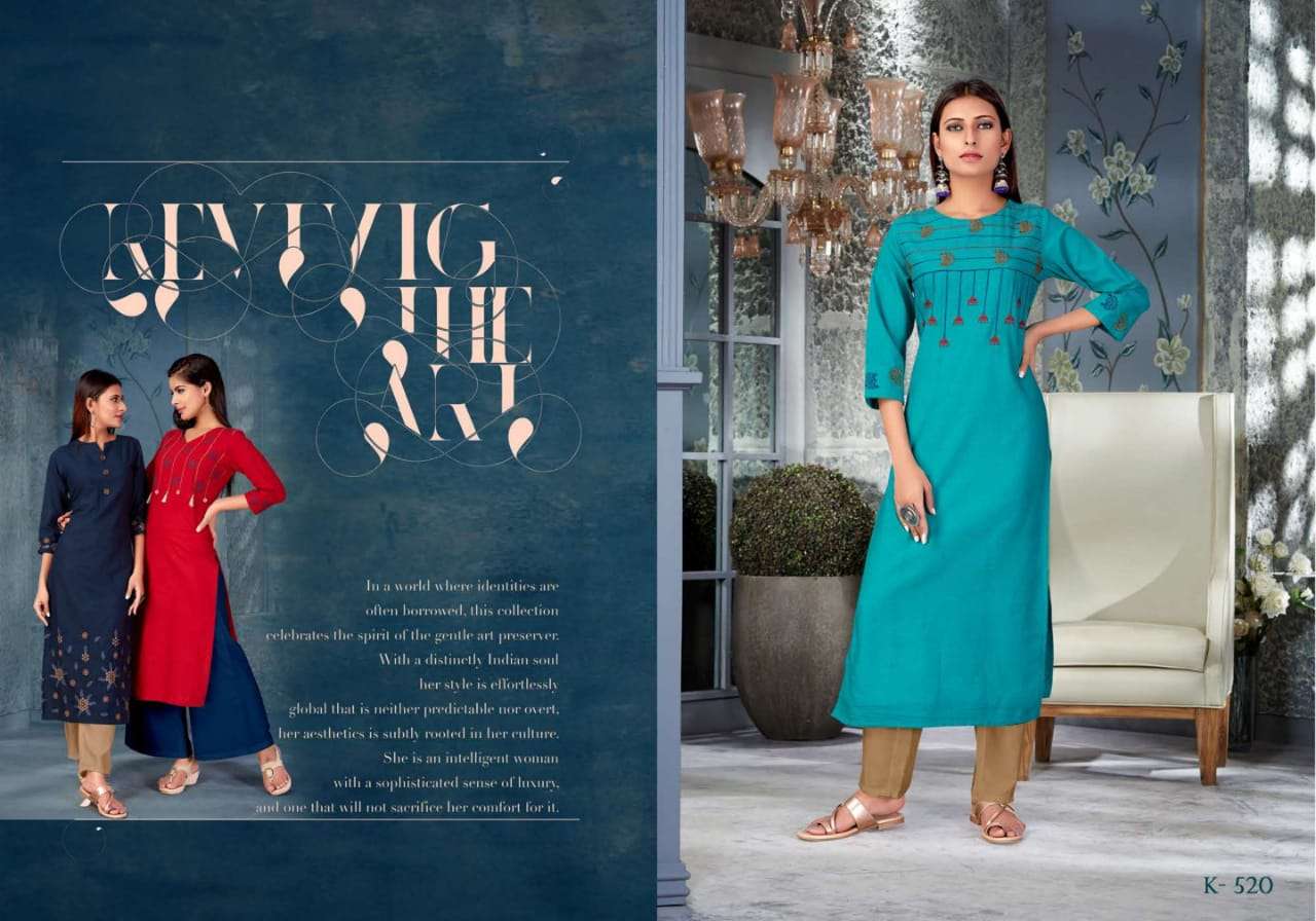 MEHAR BY SNAPSTYLE 520 TO 524 SERIES BEAUTIFUL STYLISH COLORFUL FANCY PARTY WEAR & ETHNIC WEAR & READY TO WEAR COTTON FLEX EMBROIDERED KURTIS AT WHOLESALE PRICE