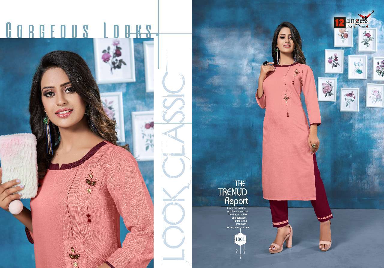 ISHA BY 12 ANGEL 1001 TO 1006 SERIES DESIGNER BEAUTIFUL COLORFUL STYLISH FANCY CASUAL WEAR & ETHNIC WEAR & READY TO WEAR HEAVY RUBBY COTTON KURTIS WITH BOTTOM AT WHOLESALE PRICE