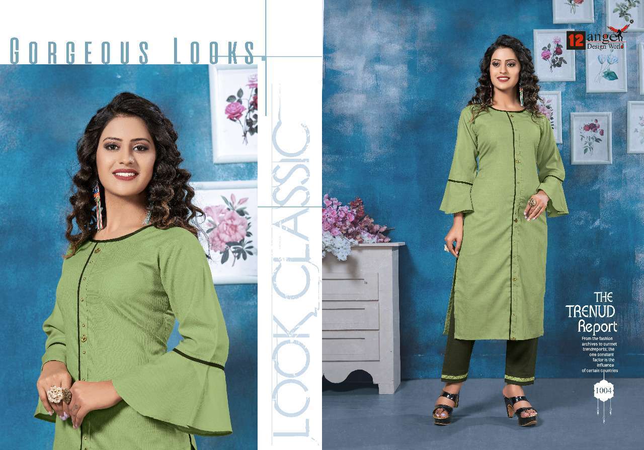 ISHA BY 12 ANGEL 1001 TO 1006 SERIES DESIGNER BEAUTIFUL COLORFUL STYLISH FANCY CASUAL WEAR & ETHNIC WEAR & READY TO WEAR HEAVY RUBBY COTTON KURTIS WITH BOTTOM AT WHOLESALE PRICE