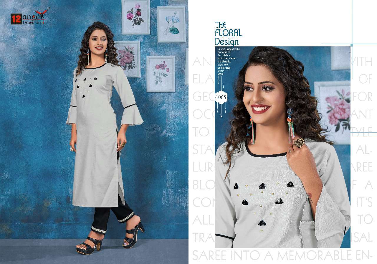 ISHA BY 12 ANGEL 1001 TO 1006 SERIES DESIGNER BEAUTIFUL COLORFUL STYLISH FANCY CASUAL WEAR & ETHNIC WEAR & READY TO WEAR HEAVY RUBBY COTTON KURTIS WITH BOTTOM AT WHOLESALE PRICE