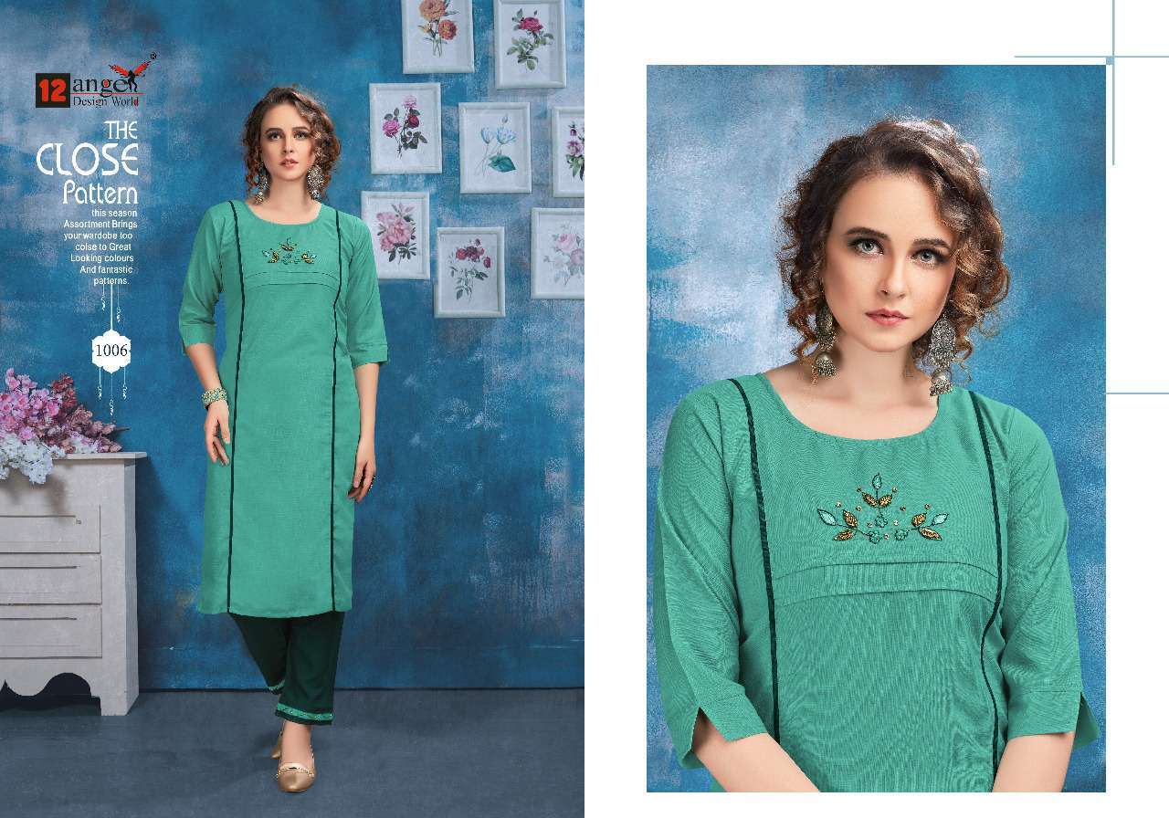 ISHA BY 12 ANGEL 1001 TO 1006 SERIES DESIGNER BEAUTIFUL COLORFUL STYLISH FANCY CASUAL WEAR & ETHNIC WEAR & READY TO WEAR HEAVY RUBBY COTTON KURTIS WITH BOTTOM AT WHOLESALE PRICE