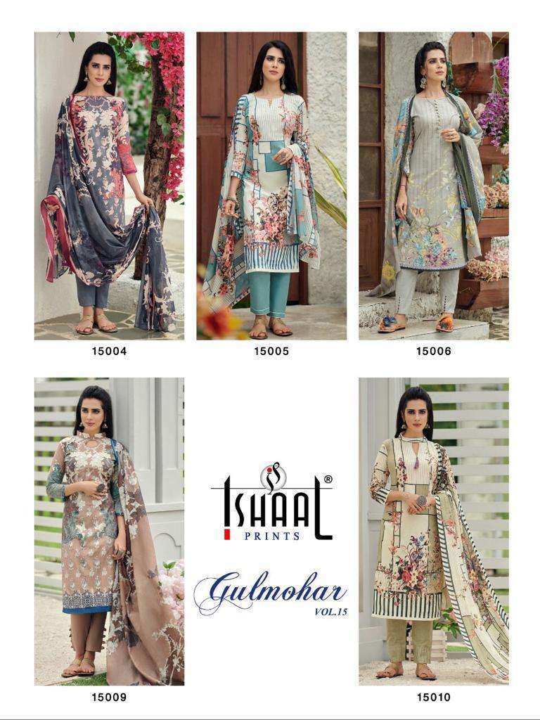 GULMOHAR VOL-15 BY ISHAAL PRINT 15001 TO 15010 SERIES BEAUTIFUL SUITS STYLISH FANCY COLORFUL PARTY WEAR & OCCASIONAL WEAR PURE LAWN PRINTED DRESSES AT WHOLESALE PRICE