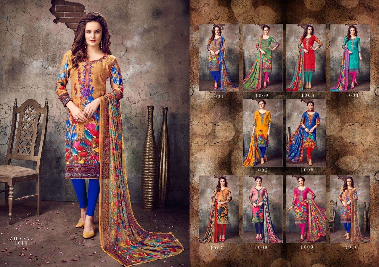 ZHANVI BY RITU INTERNATIONAL 1001 TO 1010 SERIES BEAUTIFUL SUITS STYLISH FANCY COLORFUL PARTY WEAR & OCCASIONAL WEAR PASHMINA DIGITAL PRINTED DRESSES AT WHOLESALE PRICE