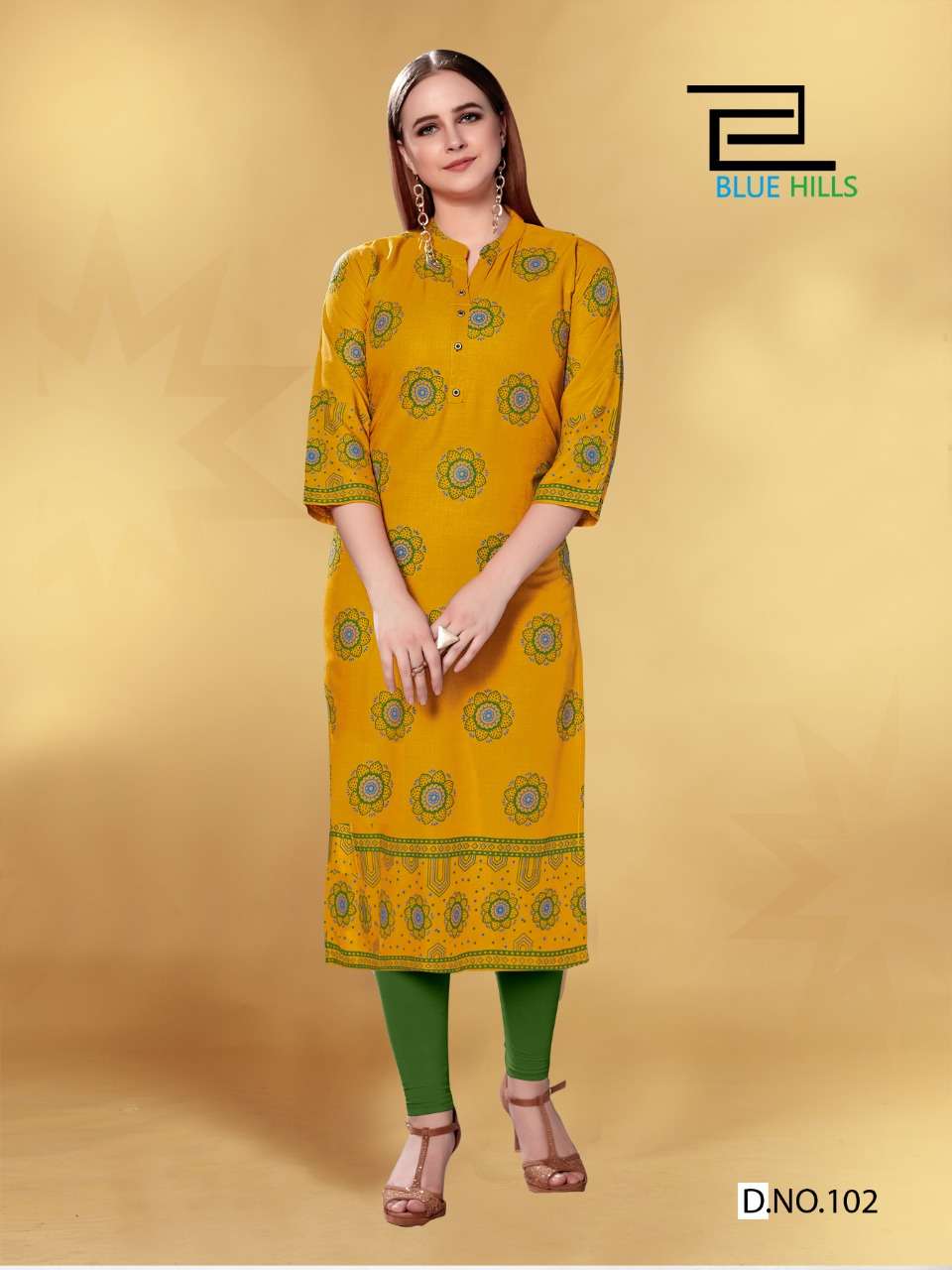 JOLIE BY BLUE HILLS 101 TO 108 SERIES BEAUTIFUL STYLISH FANCY COLORFUL CASUAL WEAR & ETHNIC WEAR & READY TO WEAR 14 KG RAYON FOIL PRINTED KURTIS AT WHOLESALE PRICE