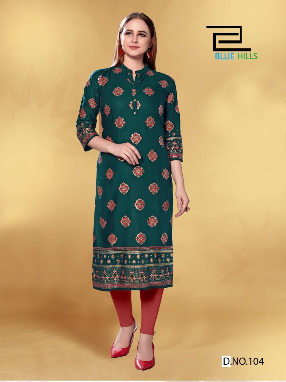 JOLIE BY BLUE HILLS 101 TO 108 SERIES BEAUTIFUL STYLISH FANCY COLORFUL CASUAL WEAR & ETHNIC WEAR & READY TO WEAR 14 KG RAYON FOIL PRINTED KURTIS AT WHOLESALE PRICE