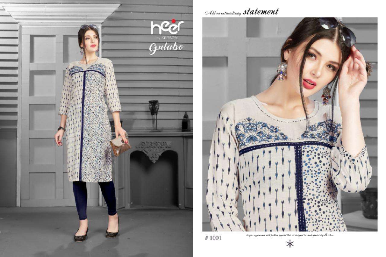 GULABO BY HEER 1001 TO 1008 SERIES BEAUTIFUL STYLISH FANCY COLORFUL CASUAL WEAR & ETHNIC WEAR & READY TO WEAR HEAVY COTTON PRINTED KURTIS AT WHOLESALE PRICE