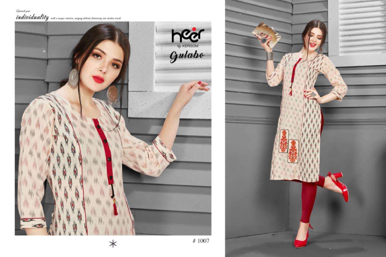 GULABO BY HEER 1001 TO 1008 SERIES BEAUTIFUL STYLISH FANCY COLORFUL CASUAL WEAR & ETHNIC WEAR & READY TO WEAR HEAVY COTTON PRINTED KURTIS AT WHOLESALE PRICE