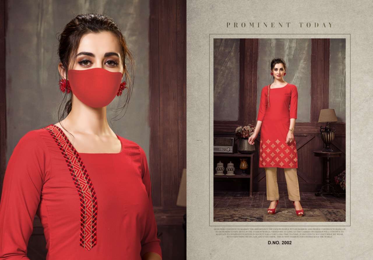 CHINGARI VOL-2 BY NITISHA NX 2001 TO 2006 SERIES BEAUTIFUL STYLISH FANCY COLORFUL CASUAL WEAR & ETHNIC WEAR & READY TO WEAR HEAVY SOFT COTTON SLUB EMBROIDERED KURTIS WITH MASK AT WHOLESALE PRICE