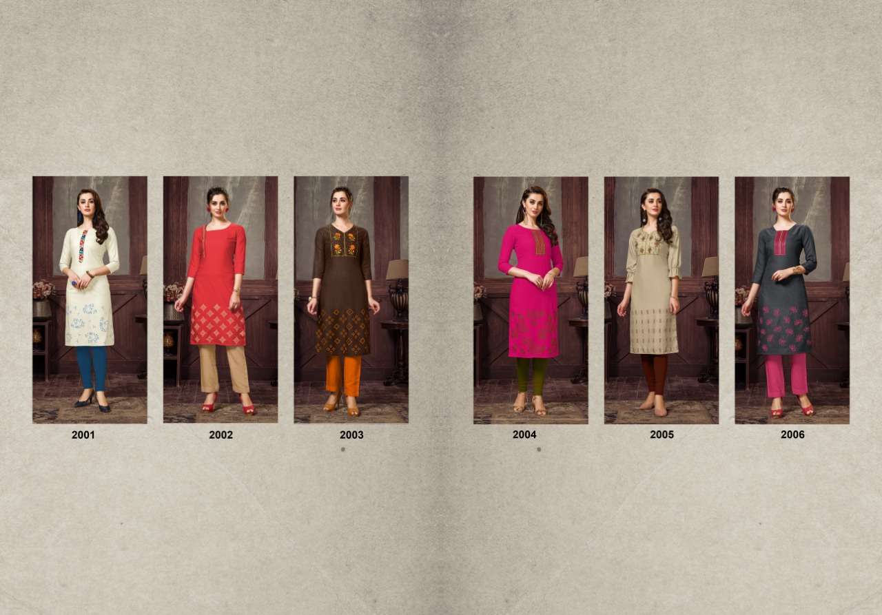 CHINGARI VOL-2 BY NITISHA NX 2001 TO 2006 SERIES BEAUTIFUL STYLISH FANCY COLORFUL CASUAL WEAR & ETHNIC WEAR & READY TO WEAR HEAVY SOFT COTTON SLUB EMBROIDERED KURTIS WITH MASK AT WHOLESALE PRICE
