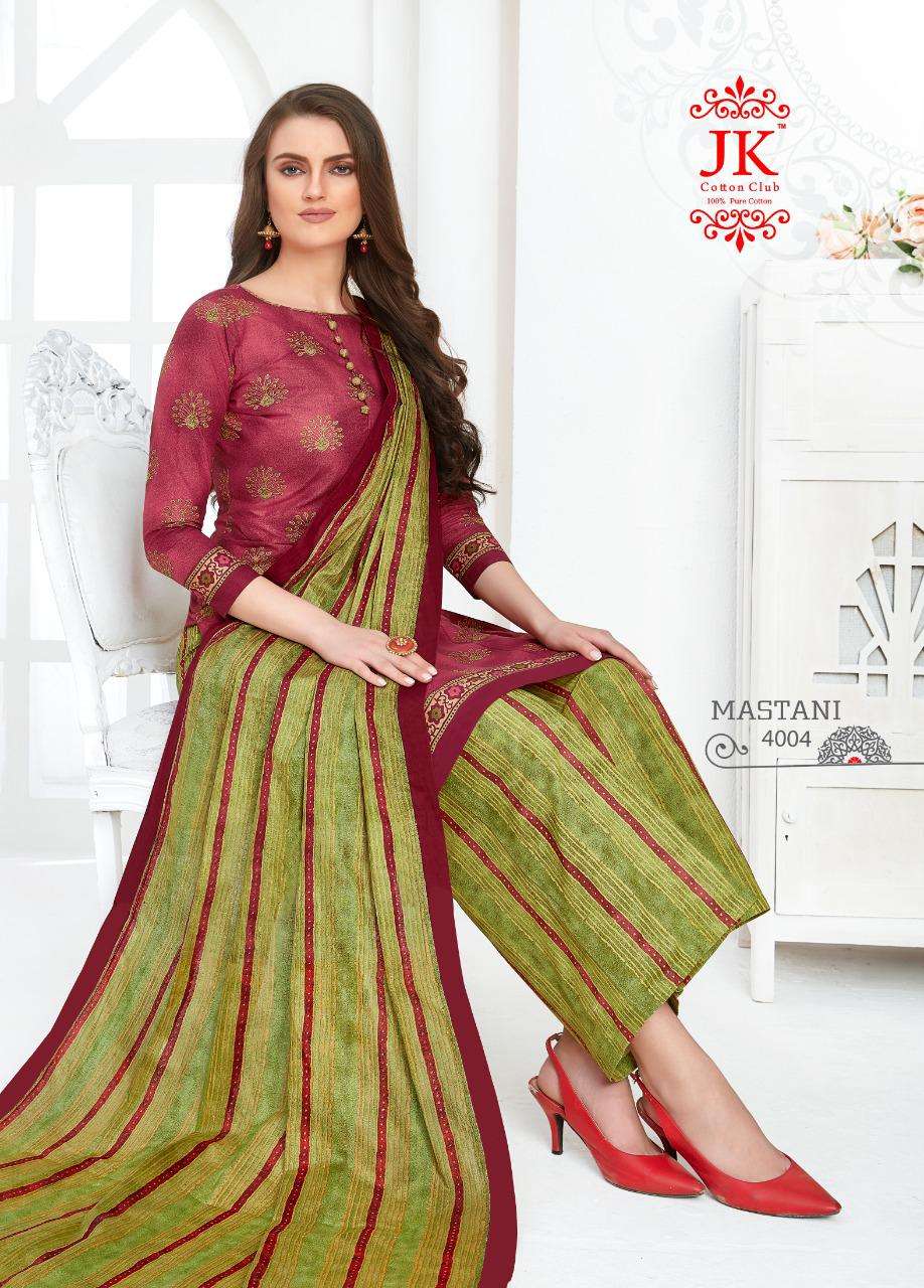 MASTANI VOL-4 BY JK COTTON CLUB 4001 TO 4010 SERIES DESIGNER SUITS STYLISH DESIGNER COLORFUL FANCY BEAUTIFUL PARTY WEAR & ETHNIC WEAR COTTON PRINTED DRESSES AT WHOLESALE PRICE