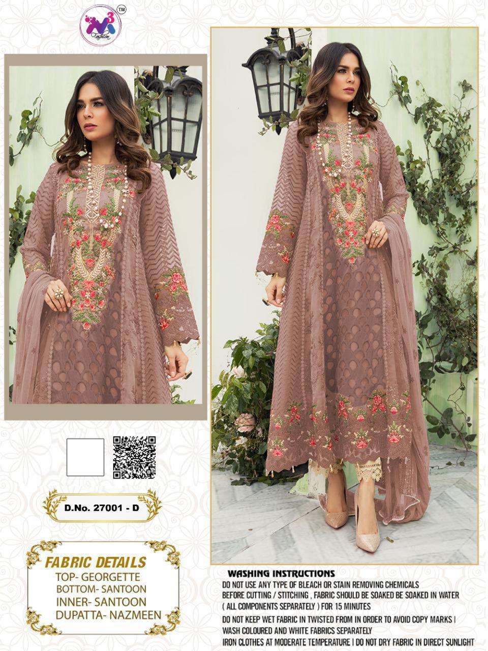 MARIA.B 27001 COLOURS BY M3 FASHION 27001-A TO 27001-G SERIES DESIGNER FESTIVE PAKISTANI SUITS COLLECTION BEAUTIFUL STYLISH FANCY COLORFUL PARTY WEAR & OCCASIONAL WEAR GEORGETTE WITH EMBROIDERED DRESSES AT WHOLESALE PRICE