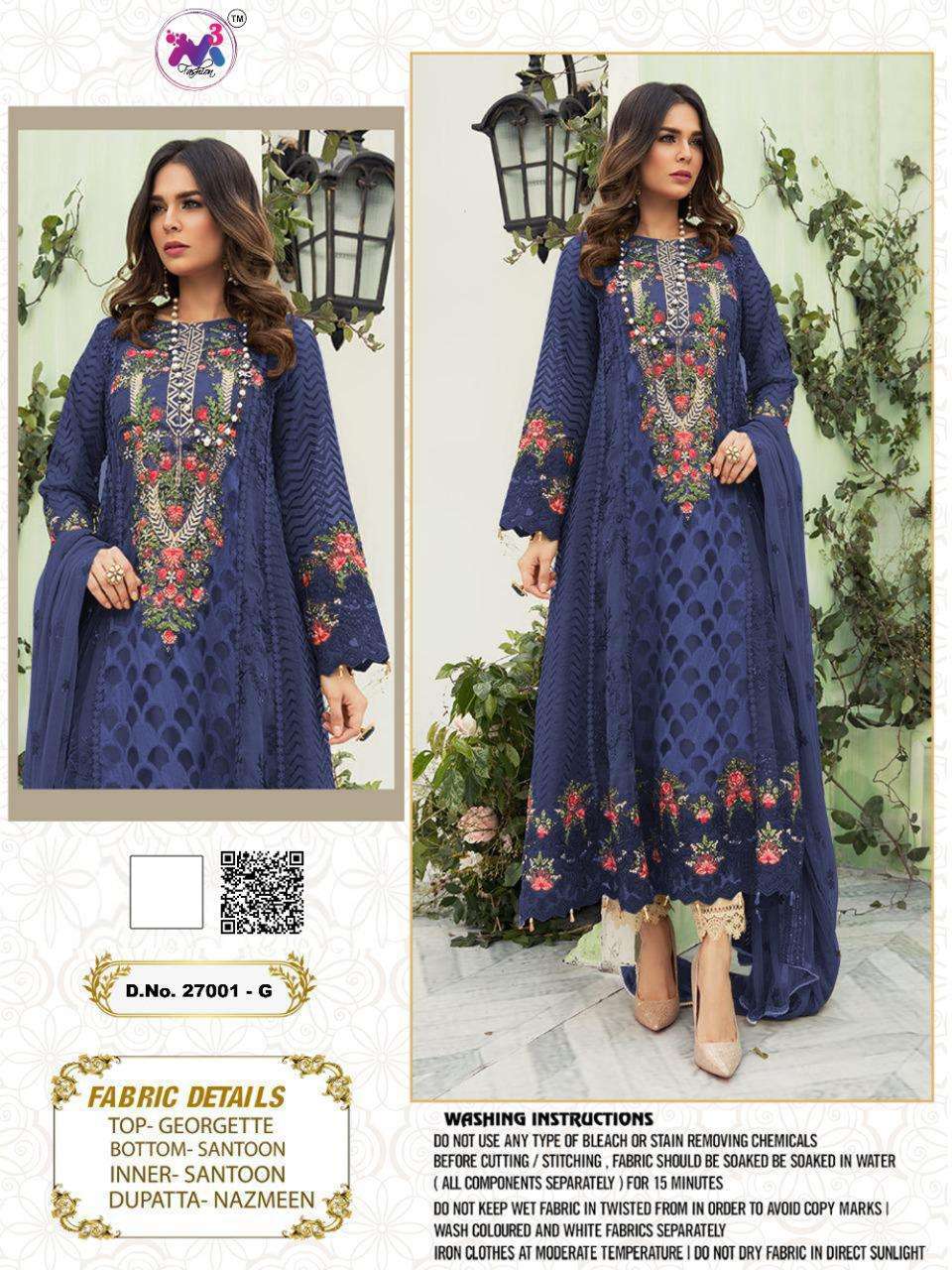 MARIA.B 27001 COLOURS BY M3 FASHION 27001-A TO 27001-G SERIES DESIGNER FESTIVE PAKISTANI SUITS COLLECTION BEAUTIFUL STYLISH FANCY COLORFUL PARTY WEAR & OCCASIONAL WEAR GEORGETTE WITH EMBROIDERED DRESSES AT WHOLESALE PRICE