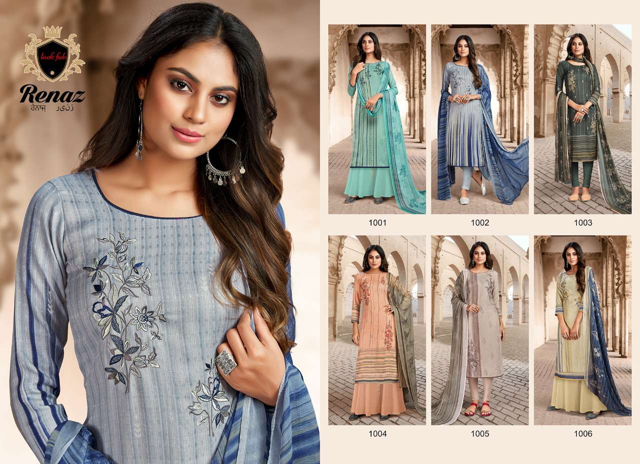 RENAZ BY LOOK FAB 1001 TO 1006 SERIES BEAUTIFUL WINTER COLLECTION SUITS STYLISH FANCY COLORFUL CASUAL WEAR & ETHNIC WEAR PASHMINA PRINTED DRESSES AT WHOLESALE PRICE
