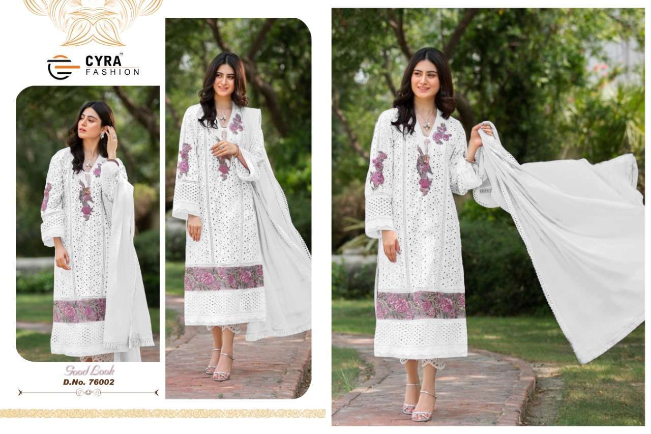 SOBIA NAZIR BY CYRA FASHION 76001 TO 76003 SERIES BEAUTIFUL WINTER COLLECTION SUITS STYLISH FANCY COLORFUL CASUAL WEAR & ETHNIC WEAR PURE JAM COTTON WITH CHICKEN EMBROIDERY DRESSES AT WHOLESALE PRICE