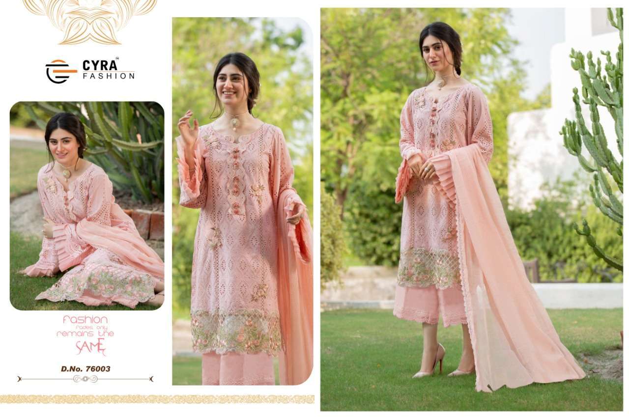 SOBIA NAZIR BY CYRA FASHION 76001 TO 76003 SERIES BEAUTIFUL WINTER COLLECTION SUITS STYLISH FANCY COLORFUL CASUAL WEAR & ETHNIC WEAR PURE JAM COTTON WITH CHICKEN EMBROIDERY DRESSES AT WHOLESALE PRICE