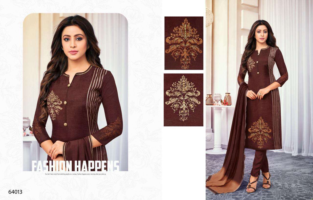 SECRATES BY KAPIL TRENDZ 64008 TO 64016 SERIES BEAUTIFUL WINTER COLLECTION SUITS STYLISH FANCY COLORFUL CASUAL WEAR & ETHNIC WEAR SILK CHEQUES WITH HAND WORK DRESSES AT WHOLESALE PRICE