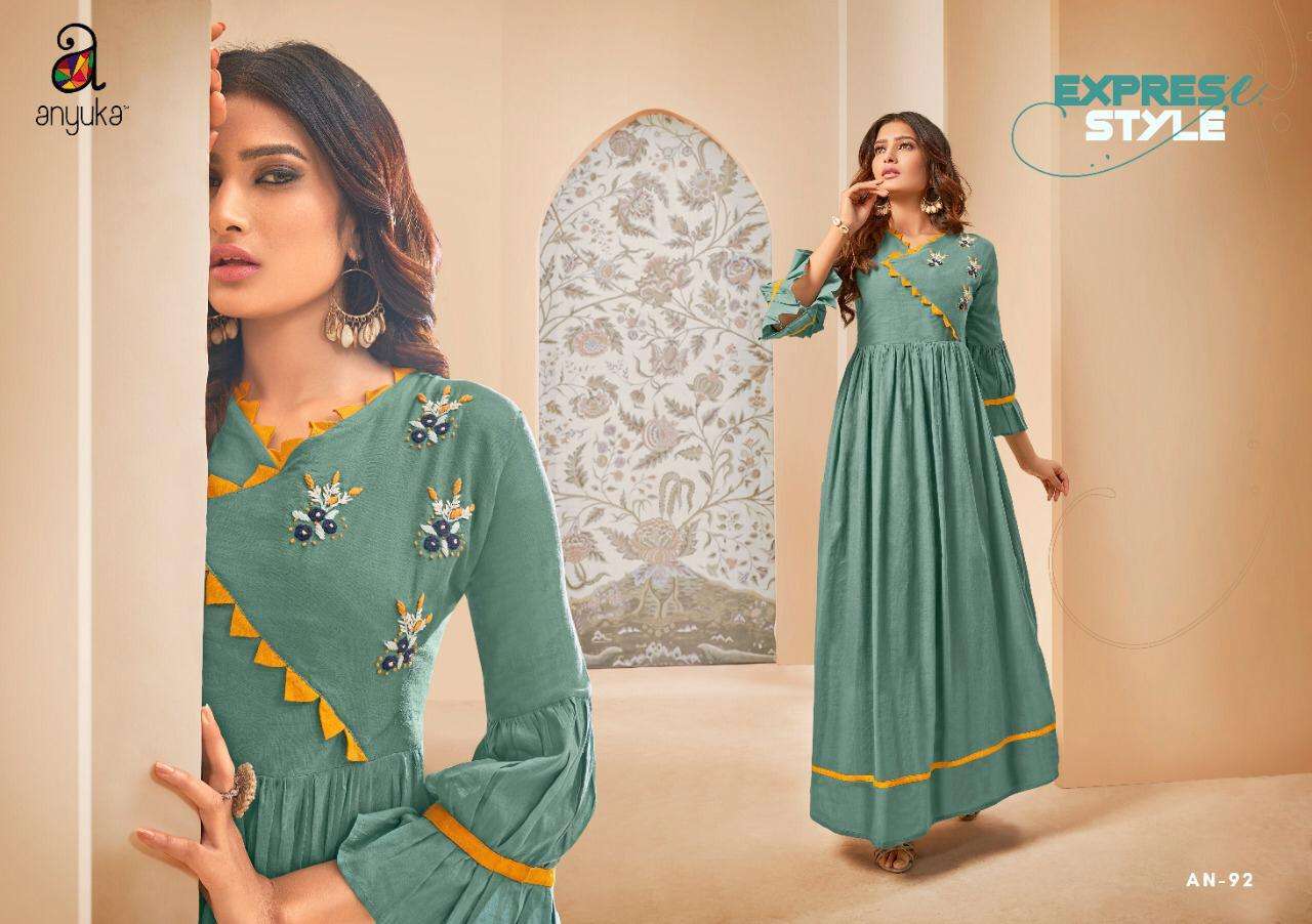 BLUSH BY ANYUKA 90 TO 94 SERIES BEAUTIFUL STYLISH FANCY COLORFUL CASUAL WEAR & ETHNIC WEAR & READY TO WEAR COTTON MAL  MAL PRINTED GOWNS AT WHOLESALE PRICE