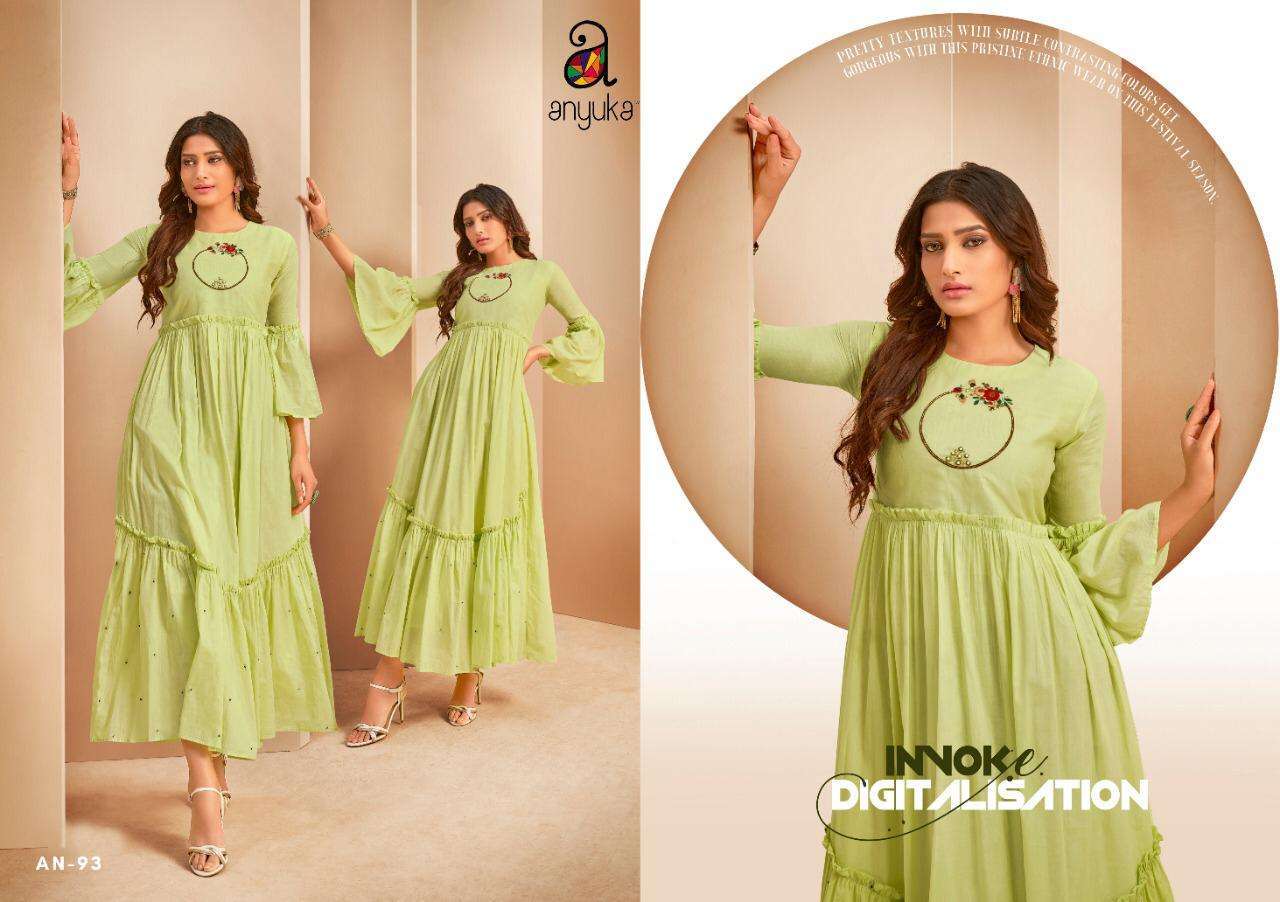 BLUSH BY ANYUKA 90 TO 94 SERIES BEAUTIFUL STYLISH FANCY COLORFUL CASUAL WEAR & ETHNIC WEAR & READY TO WEAR COTTON MAL  MAL PRINTED GOWNS AT WHOLESALE PRICE