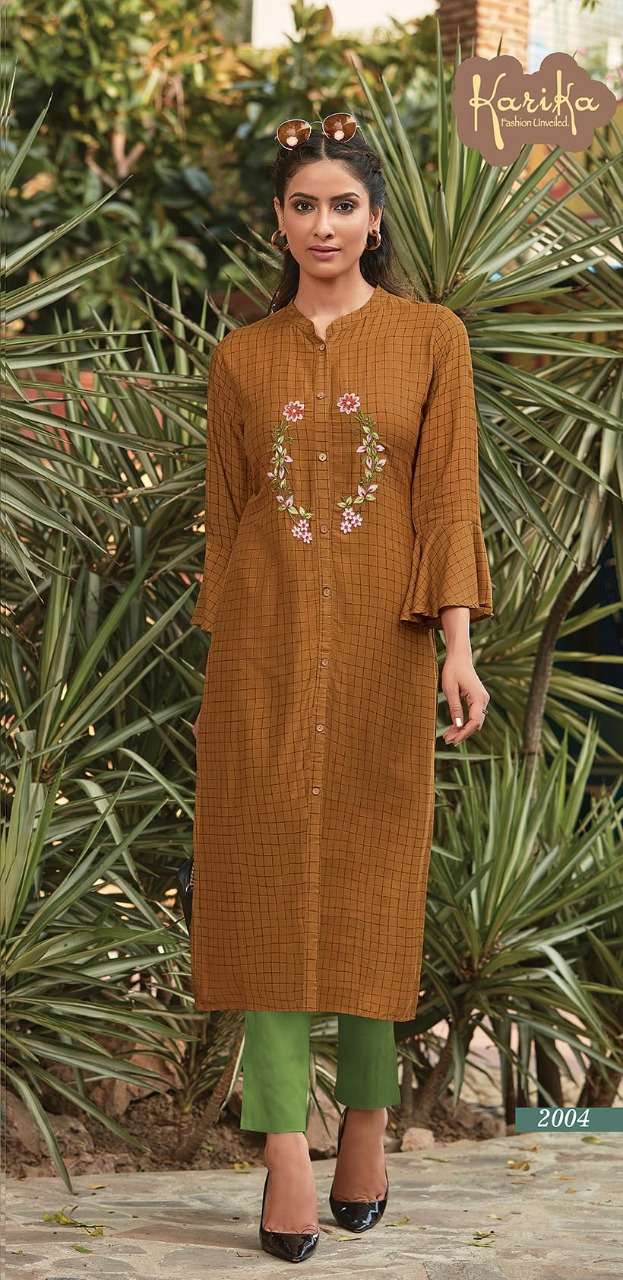 CHEX BY KARIKA 2001 TO 2006 SERIES STYLISH FANCY BEAUTIFUL COLORFUL CASUAL WEAR & ETHNIC WEAR VISCOSE RAYON PRINTED WITH EMBROIDERY KURTIS AT WHOLESALE PRICE