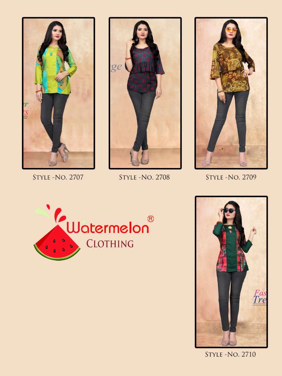 KITTY PARTY VOL-8 BY WATERMELON 2701 TO 2710 SERIES STYLISH FANCY BEAUTIFUL COLORFUL CASUAL WEAR & ETHNIC WEAR RAYON PRINTED 14 KG TOPS AT WHOLESALE PRICE