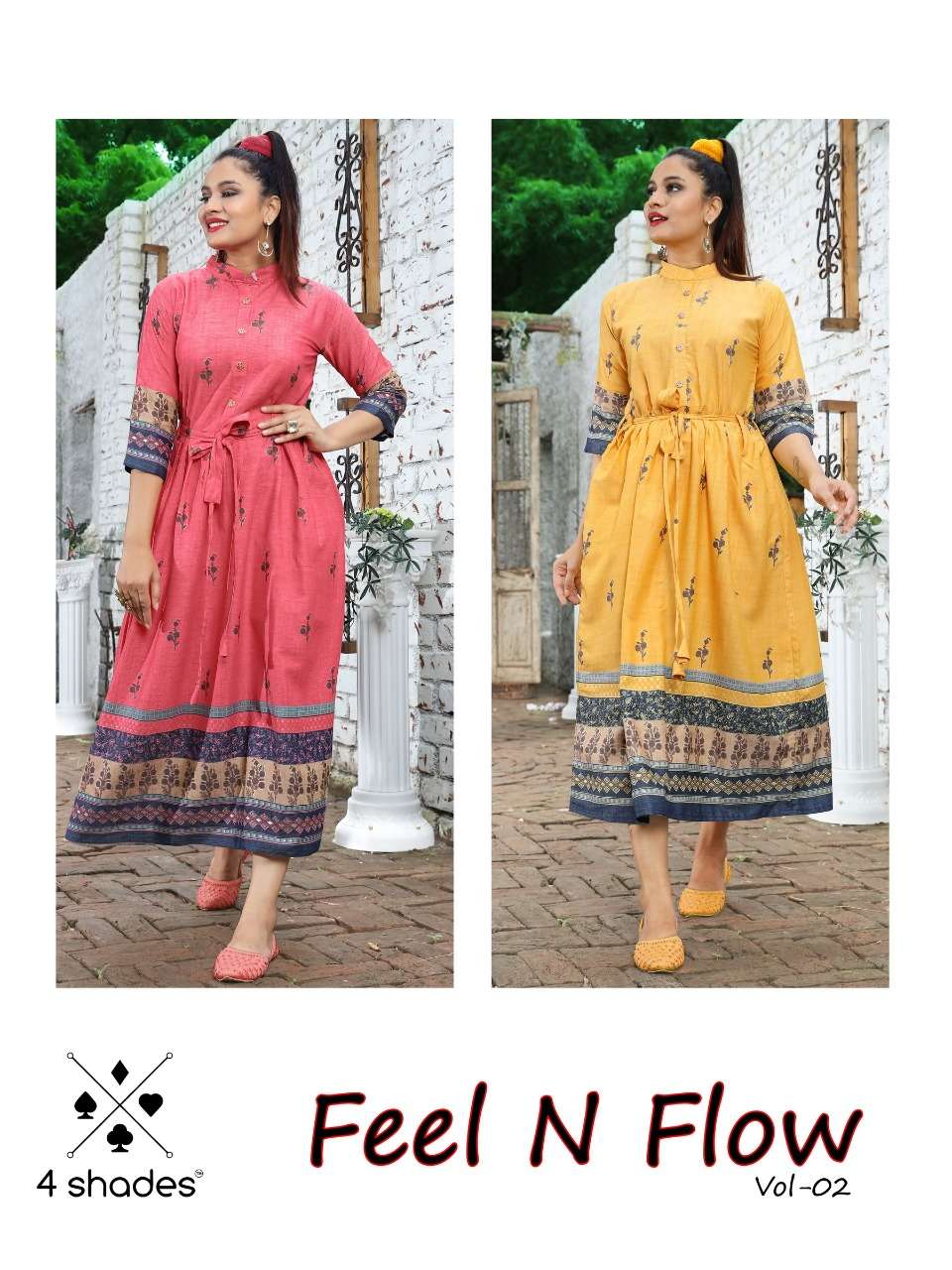 FEEL N FLOW VOL-2 BY 4 SHADES 01 TO 02 SERIES BEAUTIFUL COLORFUL STYLISH FANCY CASUAL WEAR & ETHNIC WEAR & READY TO WEAR PURE RAYON PRINTED KURTIS AT WHOLESALE PRICE
