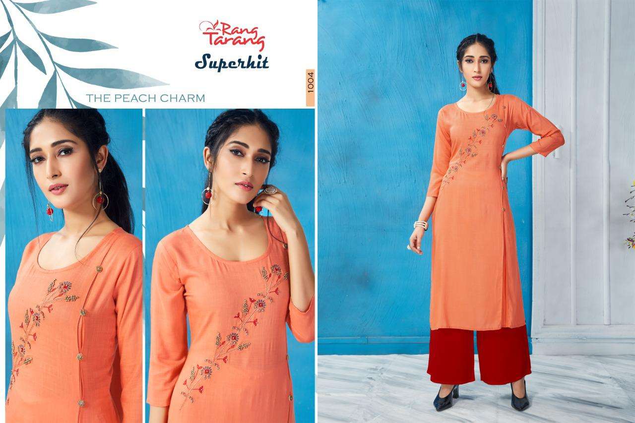 SUPERHIT BY RANG TRANG 1001 TO 1009 SERIES BEAUTIFUL COLORFUL STYLISH FANCY CASUAL WEAR & READY TO WEAR RAYON SLUB KURTIS AT WHOLESALE PRICE