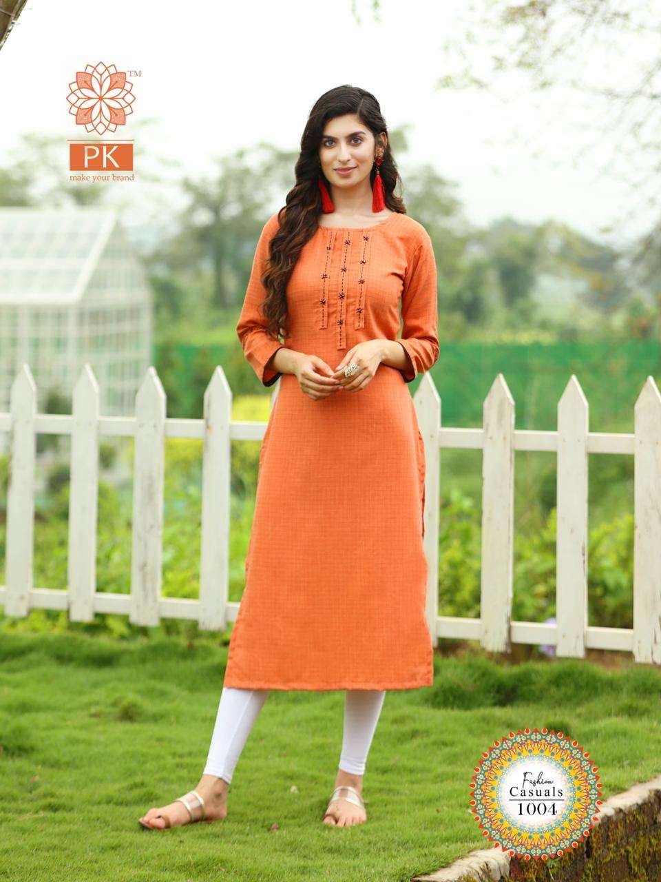 FASHION CASUAL BY PK 1001 TO 1006 SERIES BEAUTIFUL COLORFUL STYLISH FANCY CASUAL WEAR & READY TO WEAR RAYON WEAVED SMALL CHEX PRINTED KURTIS AT WHOLESALE PRICE