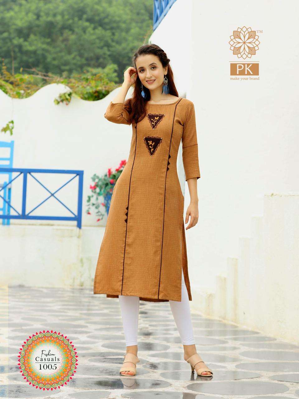 FASHION CASUAL BY PK 1001 TO 1006 SERIES BEAUTIFUL COLORFUL STYLISH FANCY CASUAL WEAR & READY TO WEAR RAYON WEAVED SMALL CHEX PRINTED KURTIS AT WHOLESALE PRICE