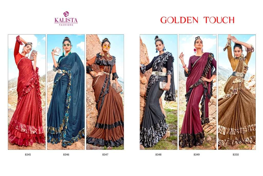 GOLDEN TOUCH BY KALISTA FASHION 8345 TO 8350 SERIES INDIAN TRADITIONAL WEAR COLLECTION BEAUTIFUL STYLISH FANCY COLORFUL PARTY WEAR & OCCASIONAL WEAR IMPORTED SAREES AT WHOLESALE PRICE