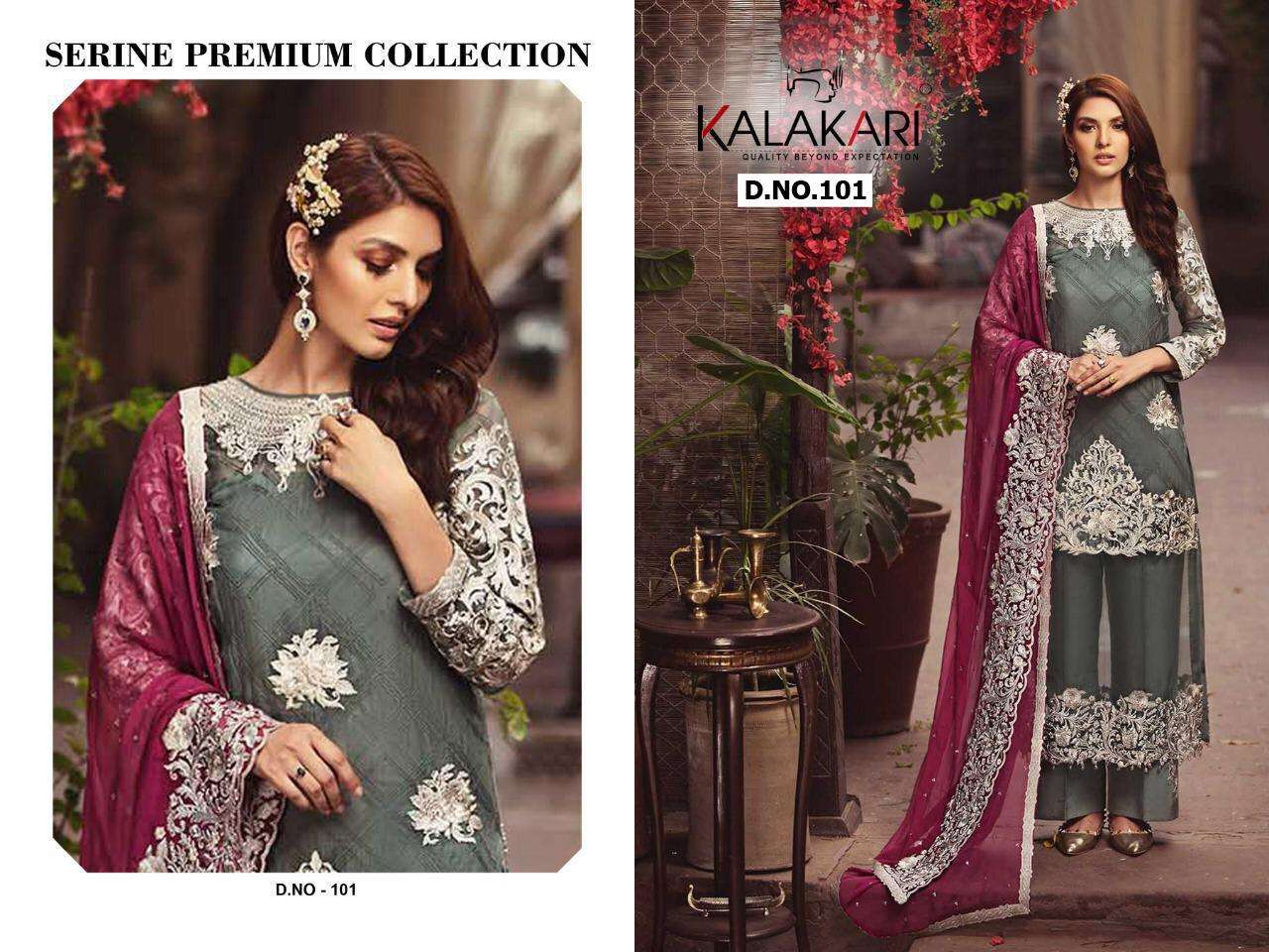 KALAKARI HIT DESIGN 101 BY KALAKARI DESIGNER FESTIVE SUITS COLLECTION BEAUTIFUL STYLISH FANCY COLORFUL PARTY WEAR & OCCASIONAL WEAR NET WITH EMBROIDERED DRESSES AT WHOLESALE PRICE