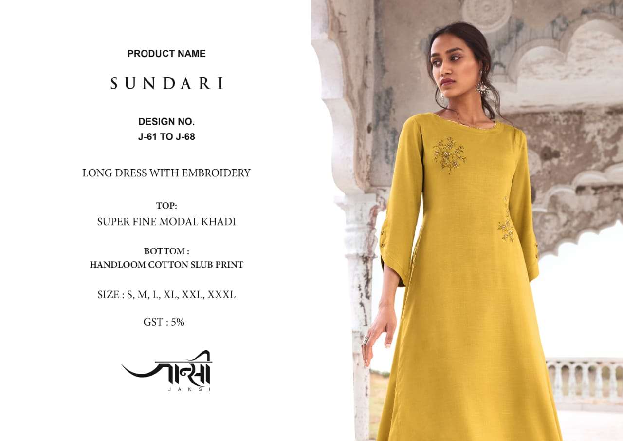 SUNDARI BY JHANSI 61 TO 68 SERIES BEAUTIFUL STYLISH FANCY COLORFUL CASUAL WEAR & ETHNIC WEAR & READY TO WEAR LONG DRESS WITH EMBROIDERY KURTIS AT WHOLESALE PRICE