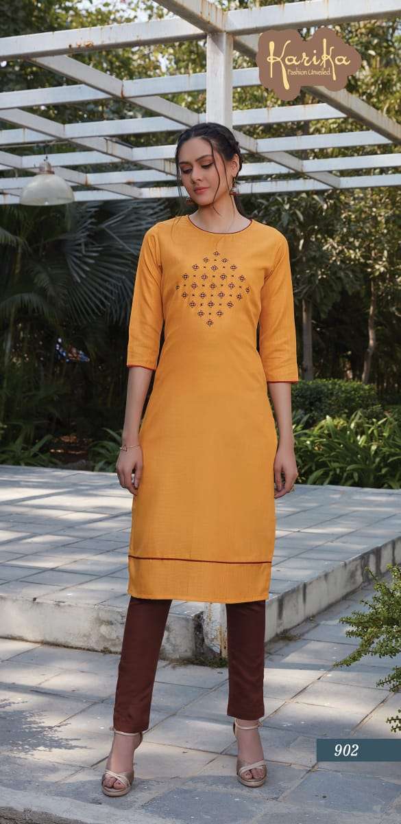 SCARLET BY KARIKA 901 TO 906 SERIES STYLISH FANCY BEAUTIFUL COLORFUL CASUAL WEAR & ETHNIC WEAR PURE RUBBY COTTON KURTIS AT WHOLESALE PRICE